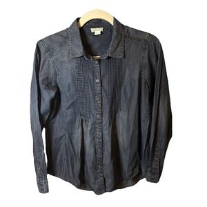 Sundance Womens Pintuck Button‎ Up Blouse Size PXS Blue Chambray Peplum Festival